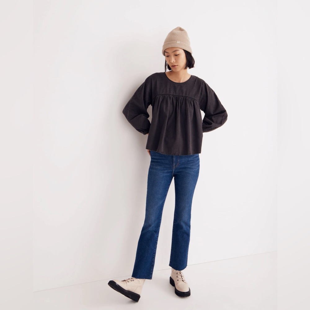 Madewell Denim Shirred Swing Shirt in Lunar Wash Size Small